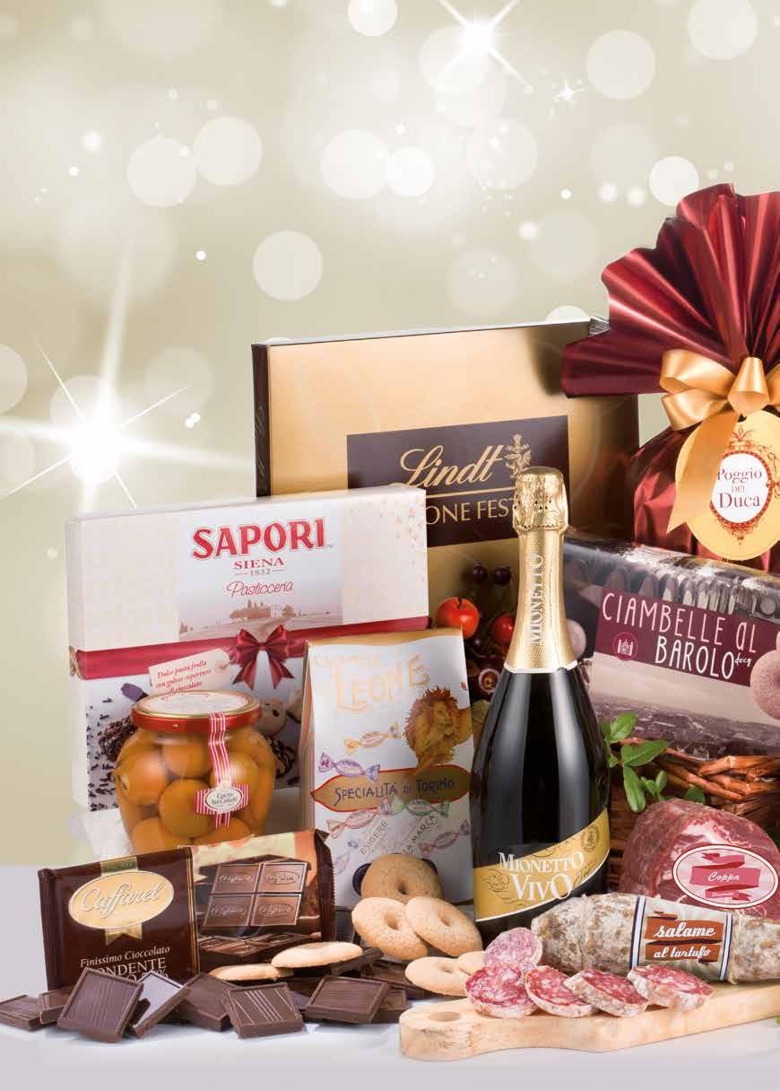 CESTONE IN VIMINI INTRECCIATO BIGLIETTO Augurale PANETTONE INCARTATO A MANO Poggio del Duca g 750 BOTTIGLIA BARBERA PIEMONTE Patrizi ml 750 BOTTIGLIA SPUMANTE MIONETTO Vivo ml 750 COTECHINO COTTO AL