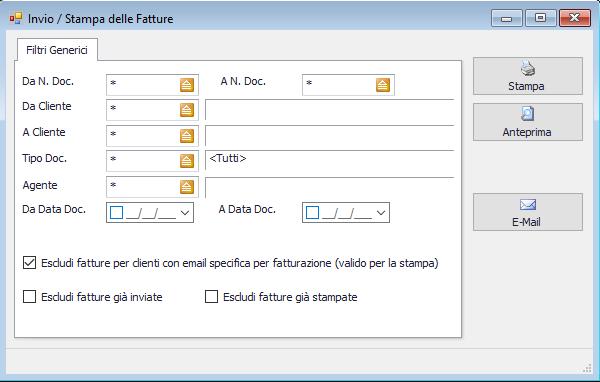 Stampa o invia fatture Voci di menù: FATTURE > FATTURE CLIENTI > Stampa/Invia Fatture.