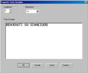 3. Utilizzo del software XBT L100 Creazione Si può creare un testo circolare in diversi modi: - facendo clic sul pulsante della barra degli strumenti. - premendo i tasti SHIFT+F9 della tastiera.