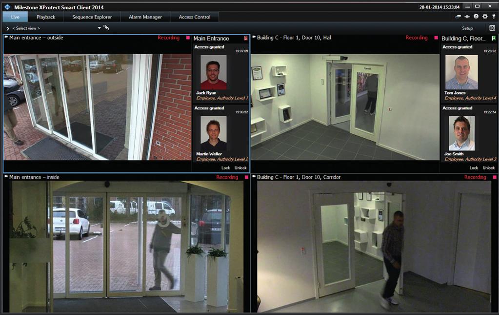 XProtect Access Control Module Monitoraggio e controllo dei punti d'accesso Il modulo controllo accessi XProtect coniuga il controllo degli accessi e i video in un'unica soluzione.