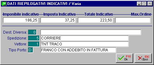 MODULO ORDINI AD HOC WINDOWS Fig. 2.14 - Finestra Dati Riepilogativi Destinazione Diversa Spedizione Vettore Tipo Porto Viene proposta la destinazioni diversa memorizzata in anagrafica cliente.