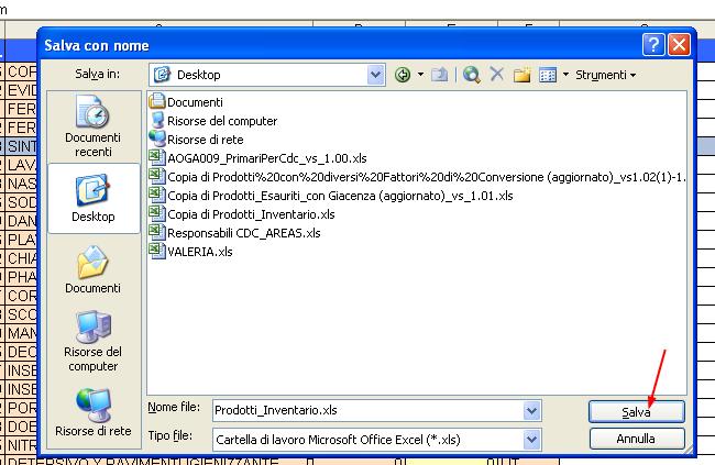 Aggiornare il file salvato sul desktop ponendo i valori di giacenza reale dei prodotti in corrispondenza alla colonna