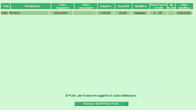 Nel caso in cui il bollettino è già stato creato la maschera darà la possibilità all utente di stampare il M.Av.