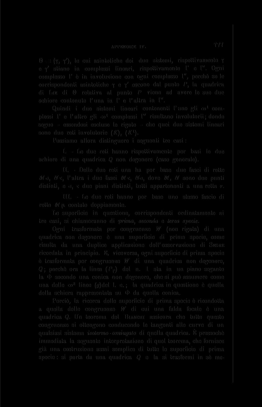 appendice iii. 777 0 = (Y, Y'), I E CUI asintotiche dei duc sistemi, rispettivamente Y e y' stiano in complessi lineari, rispettivamente F c F'.