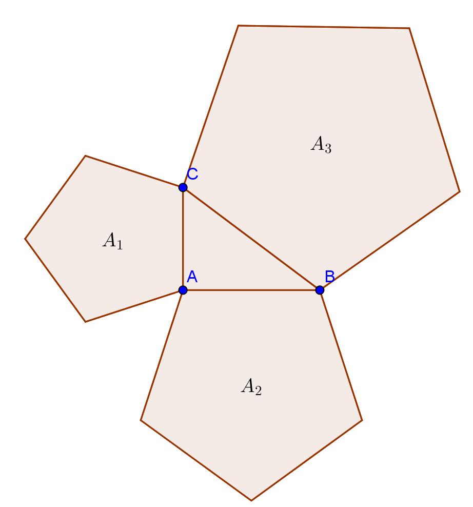 9) Considera un triangolo rettangolo e costruisci sui suoi lati dei poligoni regolari con lo stesso numero di lati.