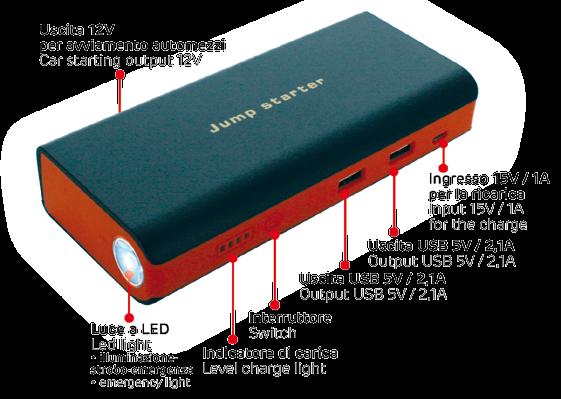 Dimensioni - Dimensions Dimensioni confezione Package dimensions Peso netto - Net weight Peso lordo - Gross weight Capacità batteria - Battery capacity Uscita avviamento auto Cart starting output