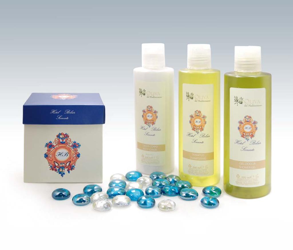 Hotel Belair Sorrento Flaconi 200 ml con tappo dosatore gel doccia, shampoo e body lotion Aromaterapia Oliva