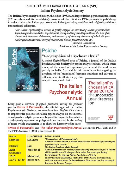 2010 PECHINO 22 OTTOBRE 2010 BEIJING 22 OCTOBER BOOK LAUNCH Psiche/special issue on Geographies of Psychoanalysis PRODUZIONE EDITORIALE EDITORIAL PRODUCTION DIREZIONE DI DUE COLLANE DI RIFERIMENTO: