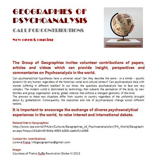 IPA WEB GEOGRAPHIES OF PSYCHOANALYSIS LANCIO DELLA CALL FOR CONTRIBUTIONS LAUNCH OF CALL FOR