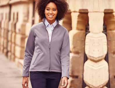 3 g/m 2 JE040F Ladies Smart Softshell Jacket 00% poliestere rivestito in DuPont TM Teflon DWR (Durable Water Resistance), tessuto a doppio strato altamente traspirante e resistente a vento e acqua.