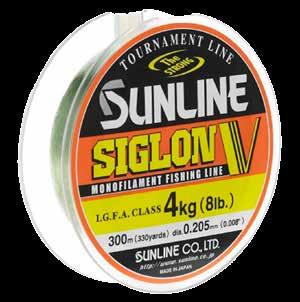 Siglon V OMOLOGATO I.G.F.A. 100 mt. - 300 mt. - 600 mt. - 2000 mt. SPINNING TRAINA DIAMETRI (mm.) 0,10 0,12 0,14 0,16 0,18 0,20 0,23 0,26 0,28 0,31 0,33 0,37 0,40 0,43 0,47 0,52 0,57 0,74 TENUTA (kg.