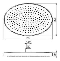 head 300x200 mm with antilimestone and joint 1/2 F 481 Braccio doccia rotondo in ottone, attacco 1/2 M Round brass shower arm,