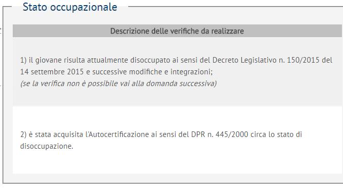 1. Stato occupazionale 1.1 Stato di disoccupazione Come previsto dall'art.19 comma 1 del Decreto Legislativo n.