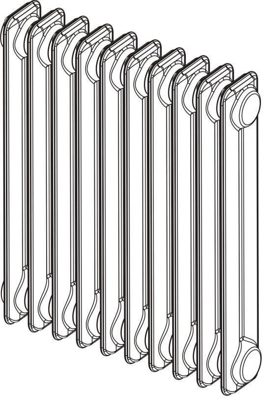 Schema di accoppiamento 5-01-1: radiatore a colonna in acciaio (fissaggio a vite) Radiatori DIN in acciaio, modello precedente (fino al 1961)/nuovo modello (dal 1961): larghezza elementi 45-50 cm