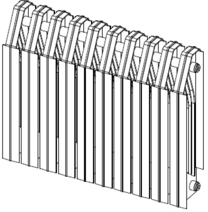 Schema di accoppiamento 5-03-5: radiatore a colonna in ghisa - tipo KR (fissaggio a vite) Bordo superiore del retro della piastra di accoppiamento a filo con il bordo