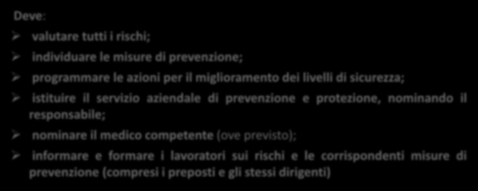 livelli di sicurezza; istituire il servizio aziendale di prevenzione e protezione, nominando il responsabile; nominare il