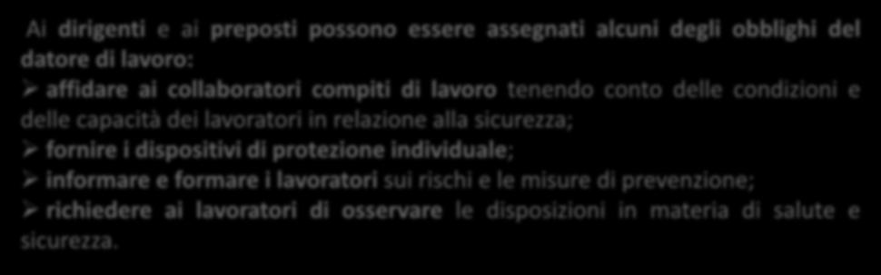 delle condizioni e delle capacità dei lavoratori in relazione alla sicurezza; fornire i dispositivi di protezione individuale; informare e formare i lavoratori sui