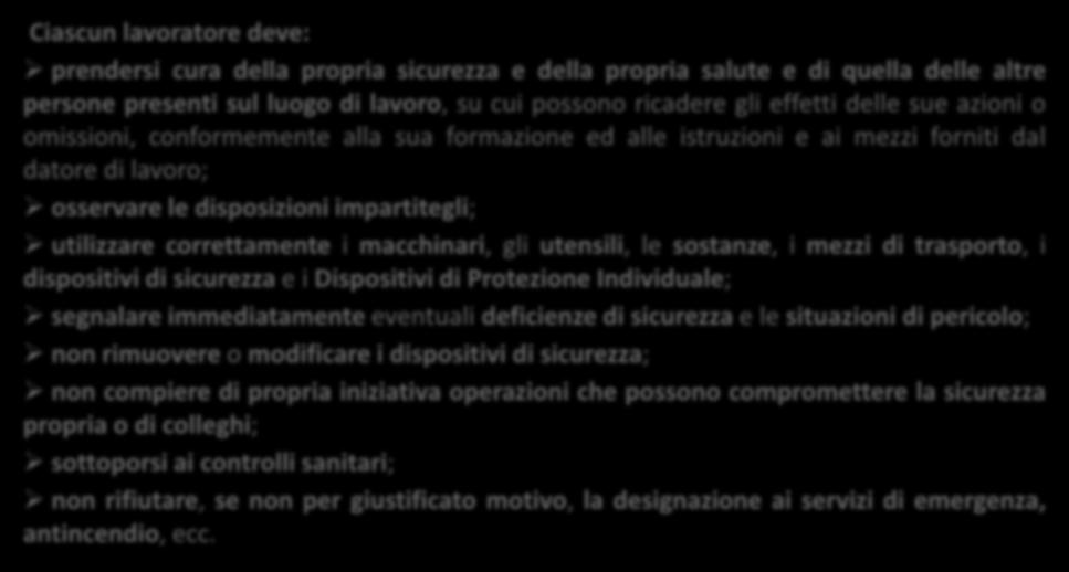 I SOGGETTI DEL SISTEMA AZIENDALE PER LA SICUREZZA I DOVERI DEI LAVORATORI (Art.