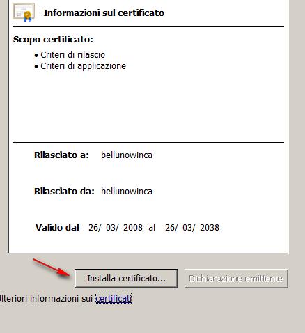 Per evitare questo messaggio è possibile inserire il certificato ULSS nelle autorità