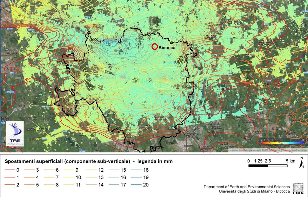 Rischi «emergenti»: innalzamento falda Possibili effetti geotecnici Spostamenti (componente verticale)