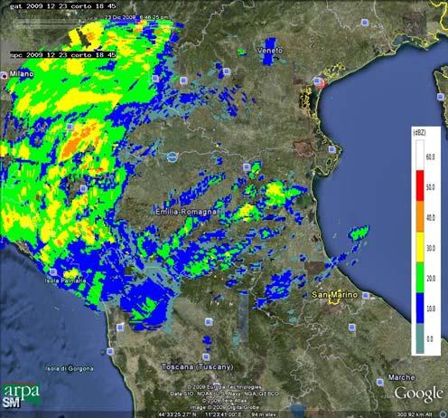 Nella mattinata del 23 le precipitazioni si esauriscono quasi completamente, già a partire dalle 4 UTC, salvo qualche