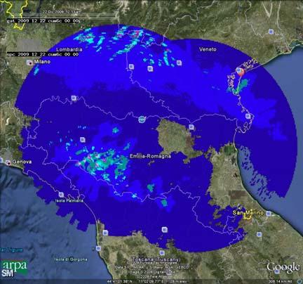 Le mappe radar delle cumulate esaorarie, calcolate nelle finestre