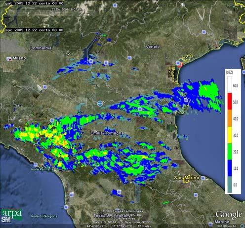 Intorno alle 15:45 UTC del giorno 22 un nuovo sistema fa il suo ingresso nella Regione da sud,