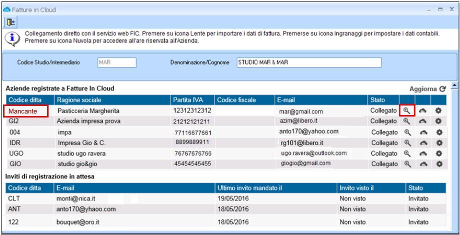 7.52.0 Associa ad un azienda Se il collegamento tra l azienda in Fatture in Cloud e risulta Mancante, perché ad esempio il cliente non ha aderito al servizio FIC tramite l