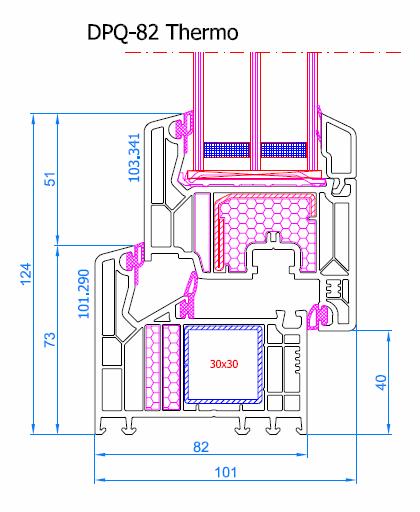 DPQ-82 THERMO DPQ-82 THERMO Profilo a 7 camere, spessore 82mm, Acciaio pieno nel telaio (laterali) e una guarnizione di TPE incorporata nel