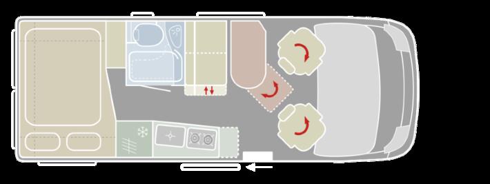Gli armadietti superiori conici e profondi garantiscono ampio stivaggio e offrono un grande spazio.