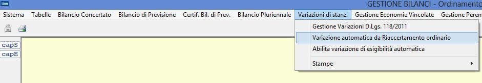 VARIAZIONE AUTOMATICA PER RIACCERTAMENTO ORDINARIO A seguito al riaccertamento ordinario per assestare i dati di Bilancio nell