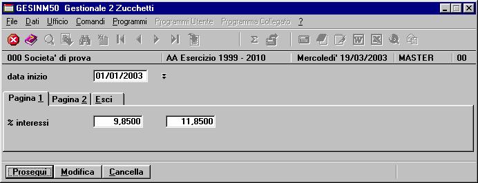 GESINM50 Tasso interessi di mora Nuovo programma che permette di indicare semestralmente il tasso utilizzato per il conteggio degli interessi.