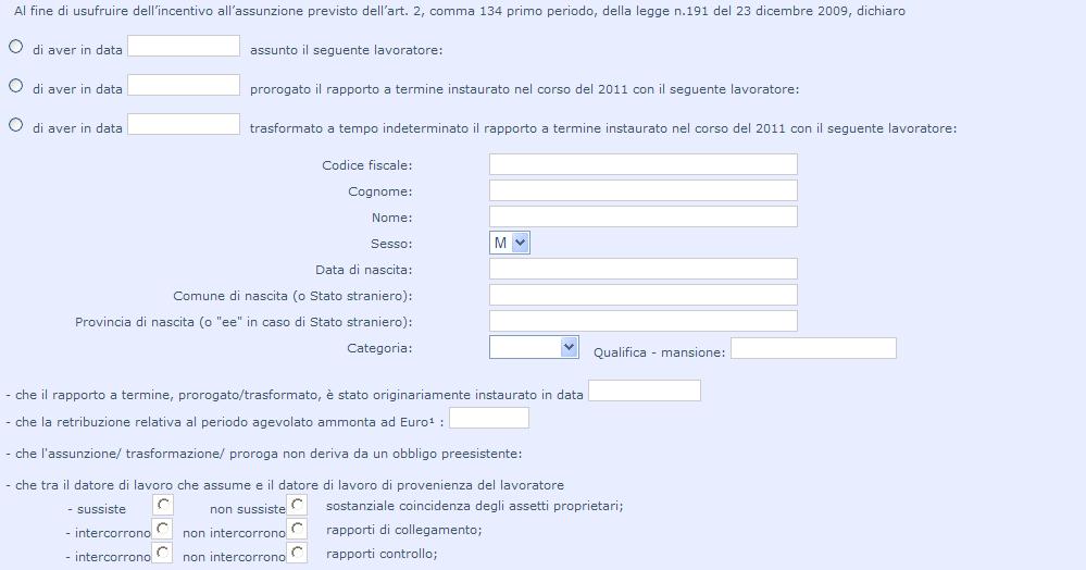 DiResCo Richiesta incentivo assunzione lavoratori disoccupati (art. 2, comma 134, 1 periodo, l.191/2009 mod.