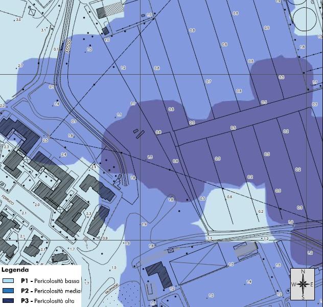 perimetrazione è stata ripresa nella nuova carta di pericolosità, attribuendo all'aree PIME una pericolosità P3 (pericolosità elevata alluvioni frequenti) ed alle aree PIE una pericolosità P2