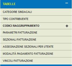 15. Tabelle Nel menu tabelle sono presenti le voci riportate nella figura seguente. 15.