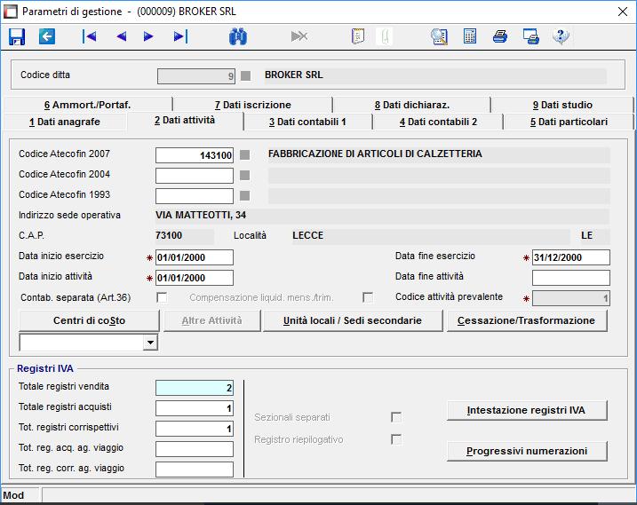 Nel primo caso (scelta consigliata) si deve inserire (nella scheda 2 (Dati attività) dei