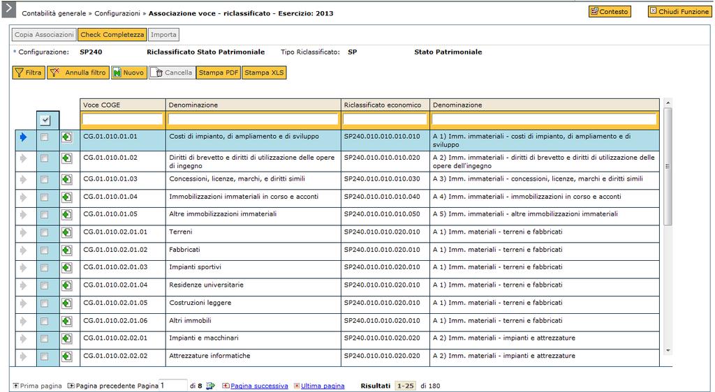 Configurazione dei riclassificati Riclassificato coge 2) Associazione