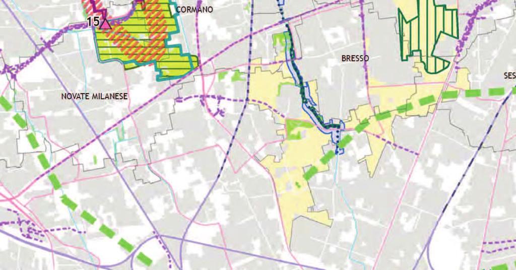 Provincia di Milano Dorsale Verde Nord Milano In rosso le aree oggetto di intervento Per quanto riguarda, nello specifico, il potenziamento della rete ecologica, nel nuovo PTCP si è posta particolare