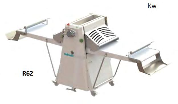 R62 Sfogliatrice manuale Manual sheeter 600mm Struttura e trattamento acciaio sabbiato e verniciato a polvere 600 mm singola o regolabile con inverter Velocità tappeto uscita 30m/min(10 45m/min con