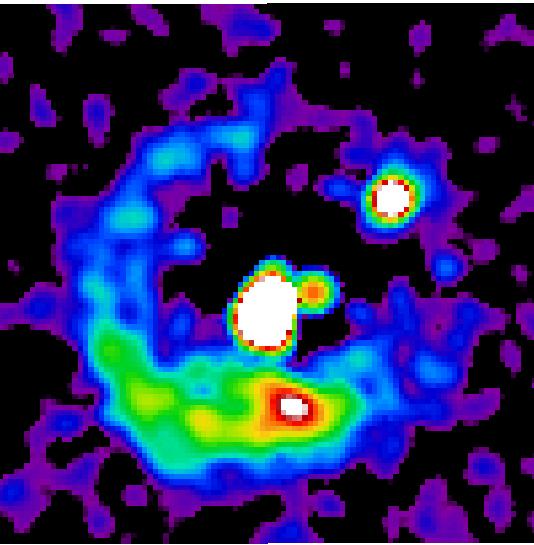 I colori sono stati scelti per enfatizzare la debole emissione di alone. I contorni neri rappresentano l emissione radio a 22.3 GHz ai livelli di 10, 50 e 100 mjy/beam.