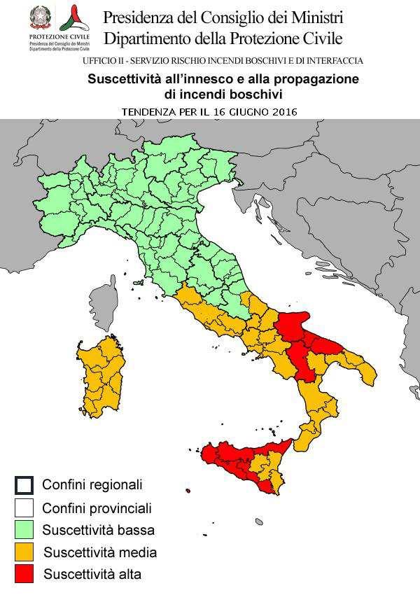 CONDIZIONI DI SUSCETTIVITA' ALL'INNESCO E ALLA PROPAGAZIONE DI INCENDI BOSCHIVI PREVISTE PER IL 16 GIUGNO 2016 BASSA MEDIA ALTA VALLE D'AOSTA AO PIEMONTE LOMBARDIA TRENTINO A. A. VENETO FRIULI V.