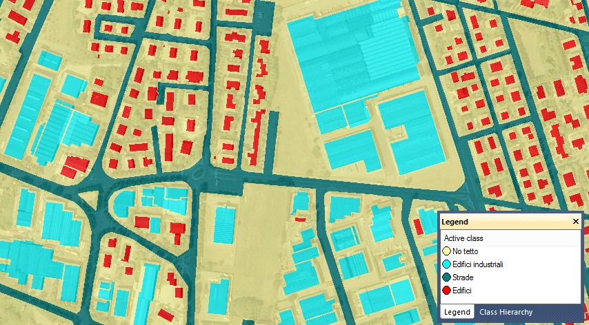 Metodologia sviluppata: 2 Classificazione tetti con il software e-cognition Developer Prima classificazione degli edifici