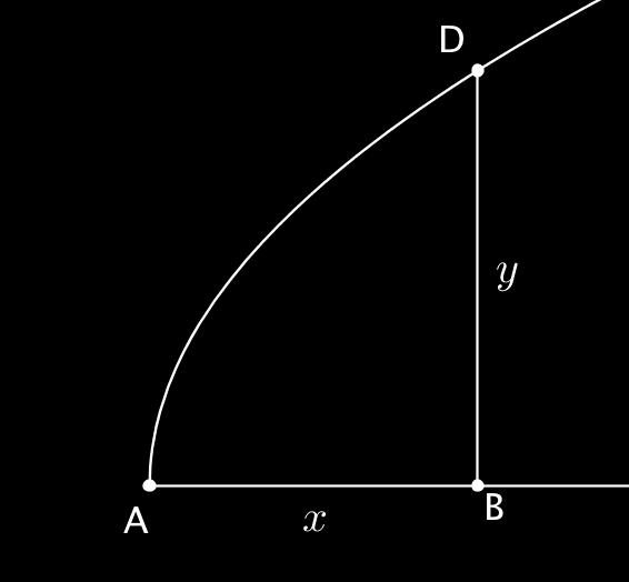 Una figura tipica come riferimento La base AB di una curva arbitraria è x, l ordinata perpendicolare BD è y.