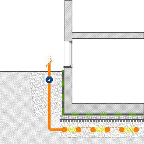 29 Figura 42: prevenzione nuova edificazione aspirazione meccanica tramite tubazioni drenanti e membrana impermeabile Laddove esista l eventualità di una quota di falda piuttosto