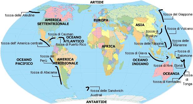 La tettonica delle placche Le fosse sono avvallamenti del fondo lunghi e