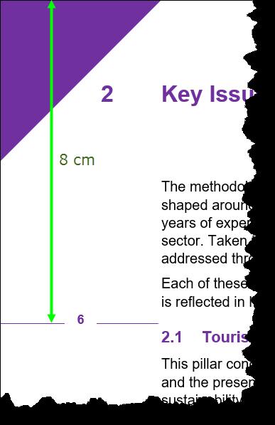 Questa riga orizzontale è interrotta da 0,8 cm per lo spazio occupato dal numero di pagina (Arial 9 pt, grassetto, viola) che è centrato nel margine esterno.