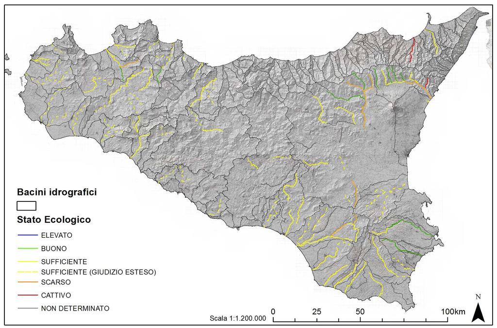 Figura 1 Valutazioni di stato ecologico determinato dal 2011 al 2015 (ARPA Sicilia)