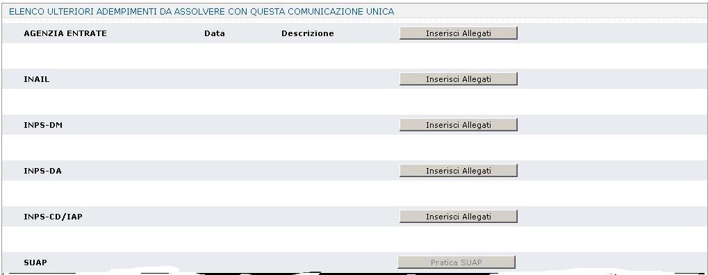 c è l area che contiene l elenco degli «ulteriori adempimenti da assolvere» inserendo gli appositi allegati previsti per ogni adempimento;