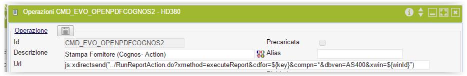 4.2 Operazione Dopo la creazione della classe java, è necessario definire un operazione per il richiamo del metodo di lancio del report, avendo cura di passare i parametri di lancio del report.