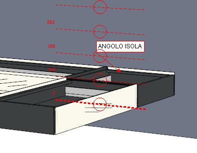 Scegliere il tipo di base angolo isola (cassetto/i, cestone/i, ) e agganciarla alla base già inserita della penisola.